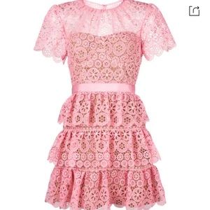 SELF-PORTRAIT Short Sleeve Lace Tiered Mini Dress